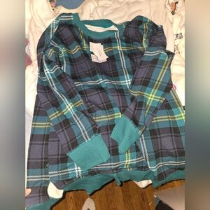 LuLaRoe Teal and Yellow Plaid Hoodie